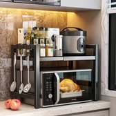 HUOLE Uittrekbare Magnetronstandaard - Verstelbaar Opbergrek Keuken 40-65 Cm, Zwart, 25 Kg Draagkracht