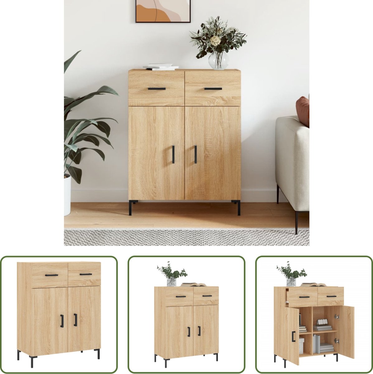 vidaXL Salontafel - Dressoir - Dressoir 69,5x34x90 cm bewerkt hout sonoma eikenkleurig - Houten Dressoir - Bruine Dressoir - Landelijke Dressoir