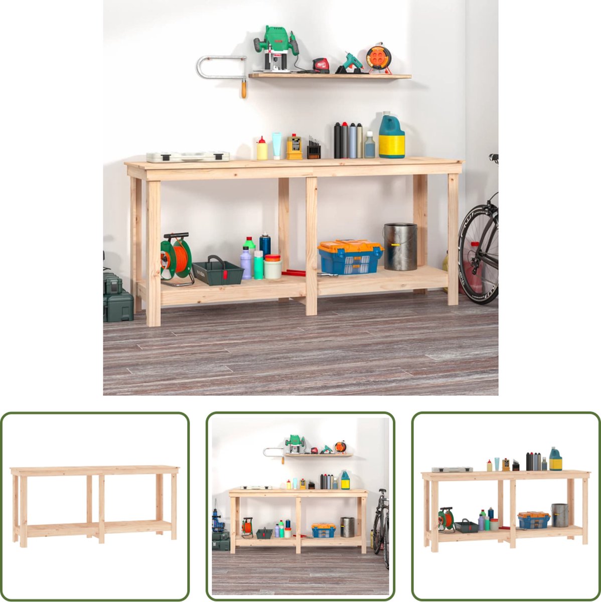 The Living Store Werkbank Massief Grenenhout 180 x 50 x 80 cm Met Opbergruimte