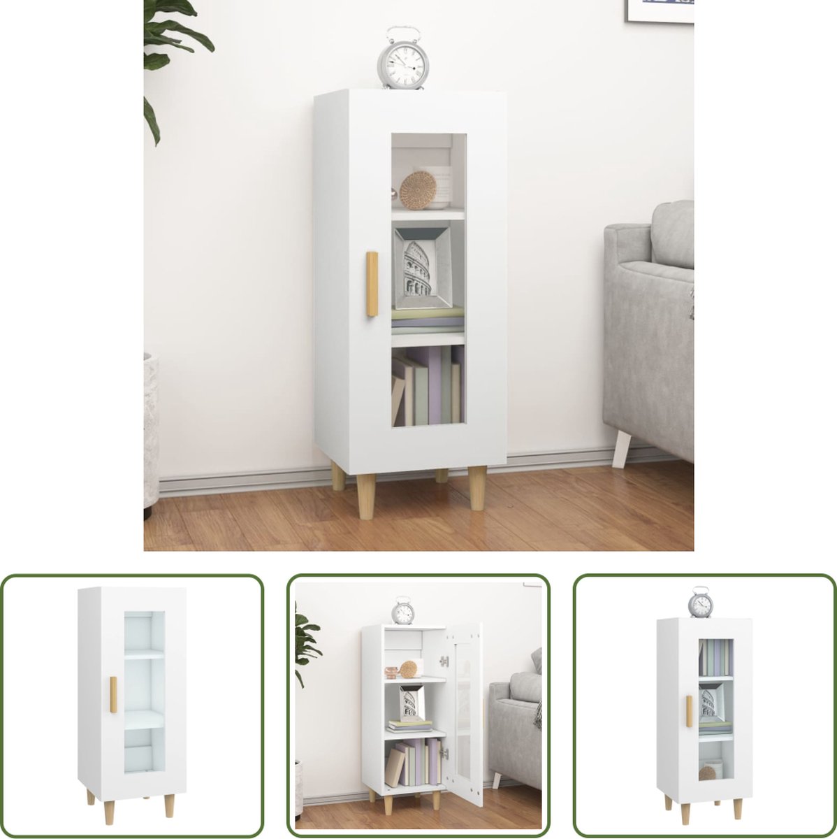 The Living Store Dressoir - Meubel - 34.5 x 34 x 90 cm - Bewerkt hout - Wit