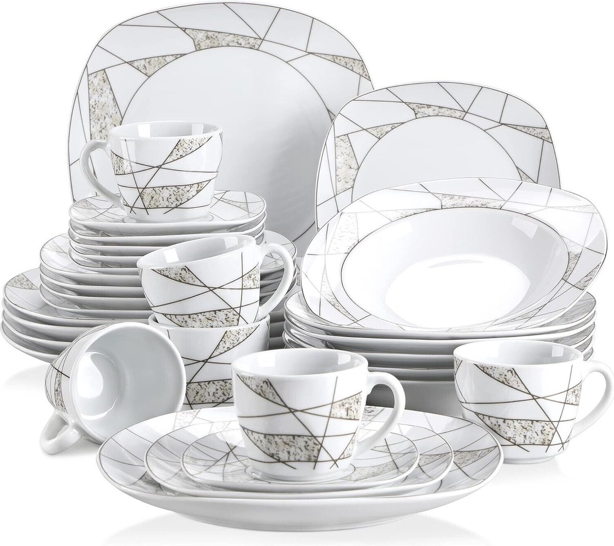 Luxe Serviesset – 30 delig – 6 persoons – Porselein - Bordenset – Dinner platen – Dessertborden - Kommen - Mokken - Schaaltjes - Wit