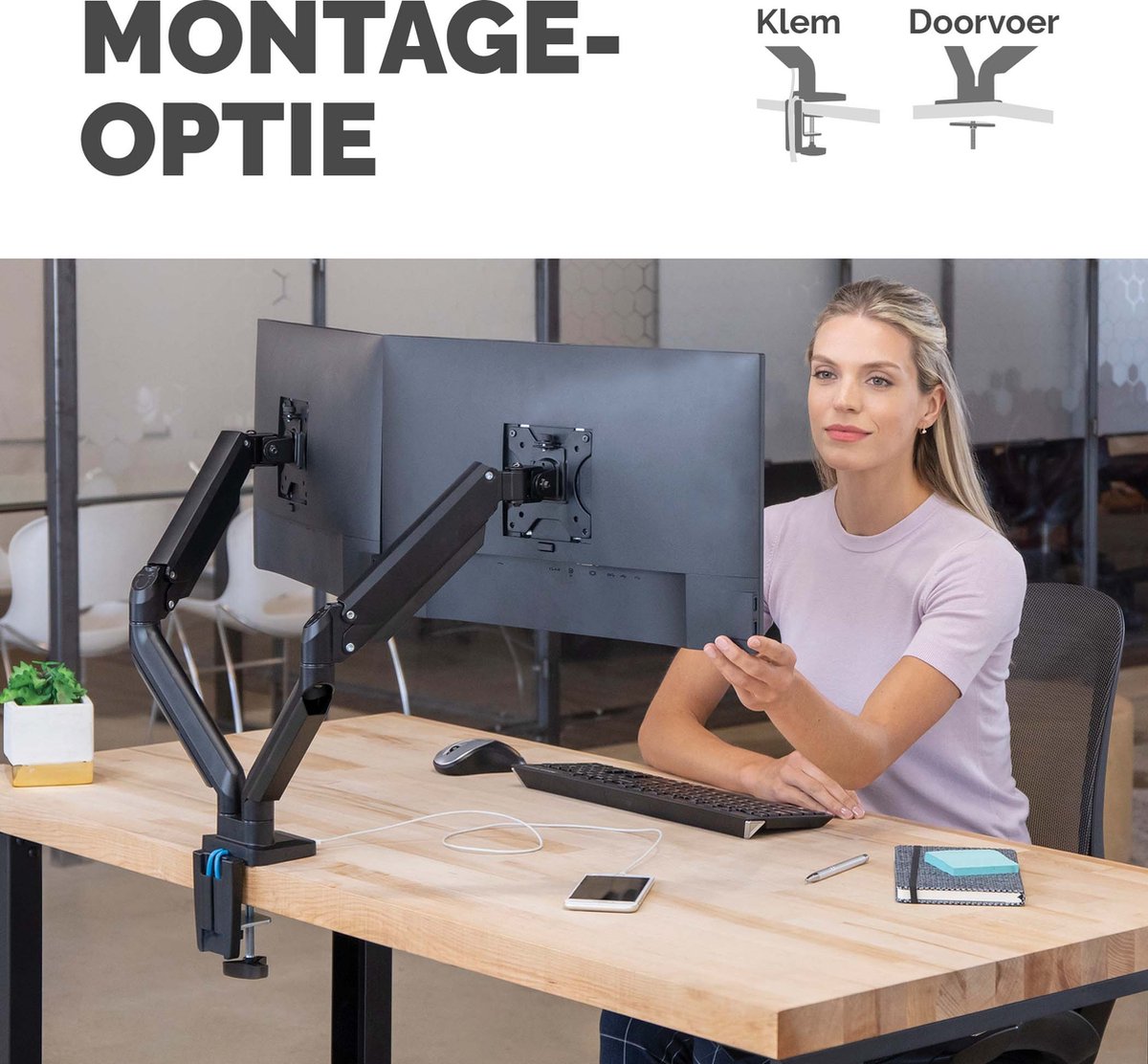 Fellowes Platinum Dubbele Monitorarm – Zwart thumbnail 6