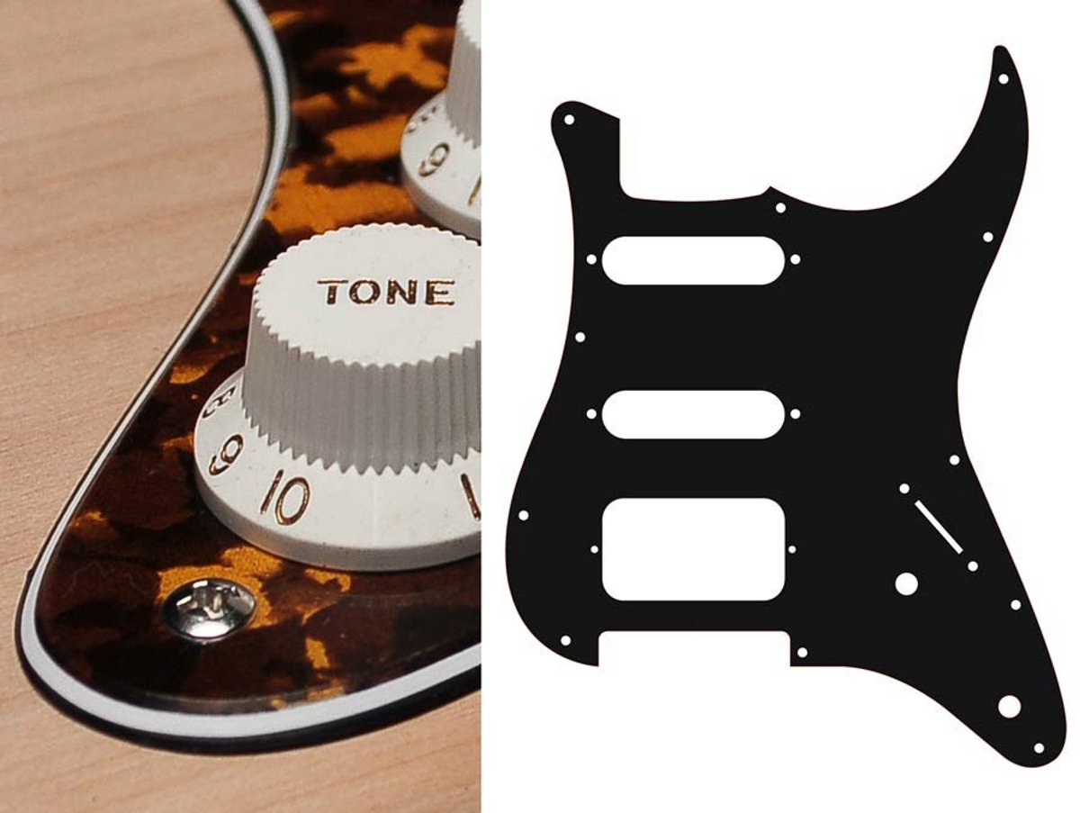 Boston ST-322-RY pickguard, Stallion, SSH, 2 pot holes, 3-5 switch, 3 ply, tiger yellow