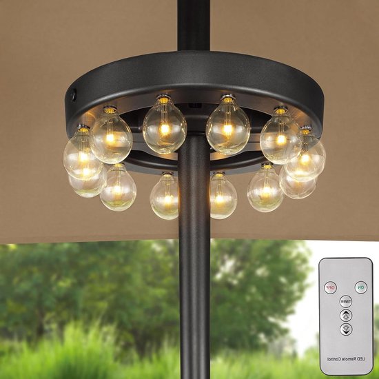 HONWELL LED Patio Paraplu Lampen, Dimmen Parasol Parasol Licht met 12 Warm Witte Lamp, Outdoor Hanglamp Batterijbediend, Patio Tenten Verlichting Afstandsbediening voor Achtertuin, Camping Tenten