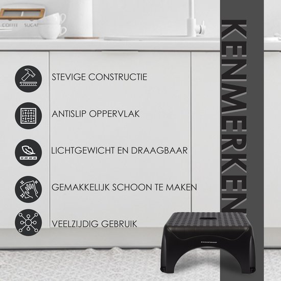 Huishoudladder 810 x 417 x 285 mm Opklapbare trap Stalen trap 1 trede Trap met een draagvermogen van 150 kg Opklapbaar opstapje Trap met één trede 810 mm hoog Keukentrap Antislip opstapje | NL