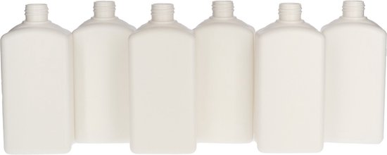 6x Plastic Fles 500 ml Schroefdop - Standard Square - Gerecycled HDPE Kunststof BPA-vrij - Wit - Rond - Set van 6 stuks van Plastinorm — afbeelding 5