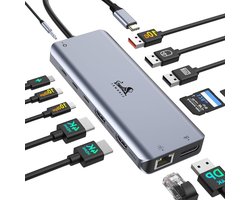 Triple Display USB C Docking Station 2 HDMI - DP Display Port - USB C Hub Dual Monitor 10Gbps - USB3.1 Multiport Adapter - USB C naar DP - USB 3.1 RJ45 PD docking voor Dell HP Lenovo