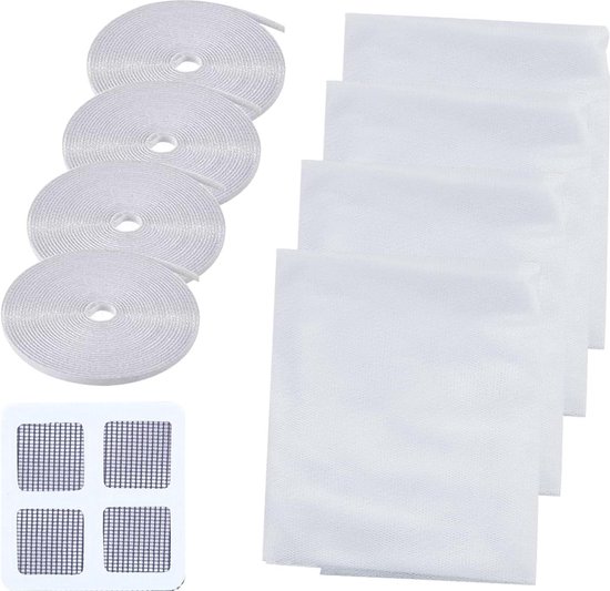 MYCARBON Set van 4 muggennetten voor ramen, zonder boren, 120 x 120 cm, muggennet, raam, muggennet, met plakband, zelfklevend, op maat te snijden, zwart