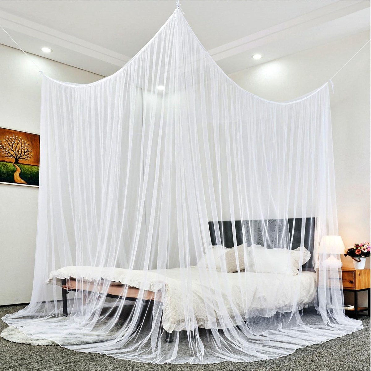 Moustiquaire De Lit Opamoo 200x220x210cm - Carrée Pour Lit Double, Intérieur/Extérieur
