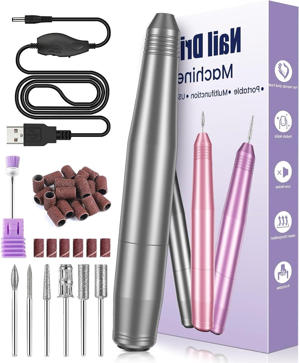 Goedkoopste Elektrische Nagelvijl 6-in-1 Professionele Nagelvijl - 20.000 omw/min - Instelbare Snelheid - USB - Geluidsarm - Voor Salon Doe-het-zelf Vrouwen - Meisjes Beginners