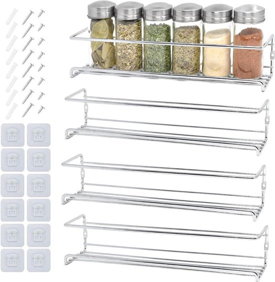 Kruidenrek Kruidenrek Kruidenrek met 4 niveaus Roestvrijstalen keukenblad Organizer Houder voor kruidenpotjes Kruiden Gebotteld Keukenopslag Kruidenorganizer