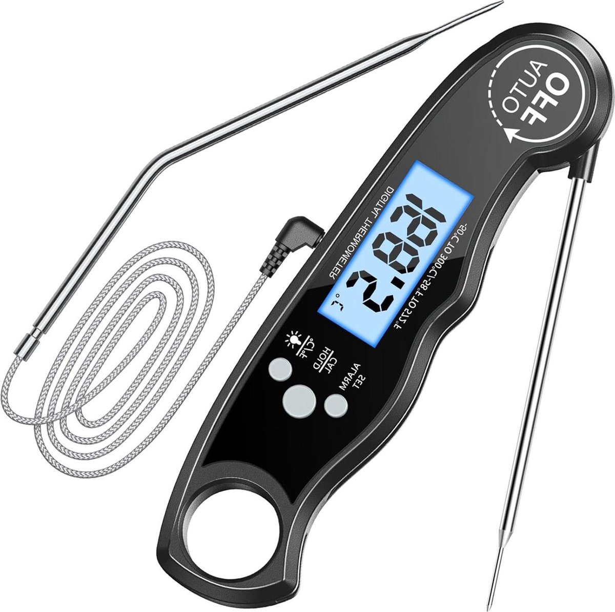 Vleesthermometer - Digitale braadthermometer - Externe sonde - Magneet - Alarmfunctie - Oventhermometer - Bakken - Keuken - Oven