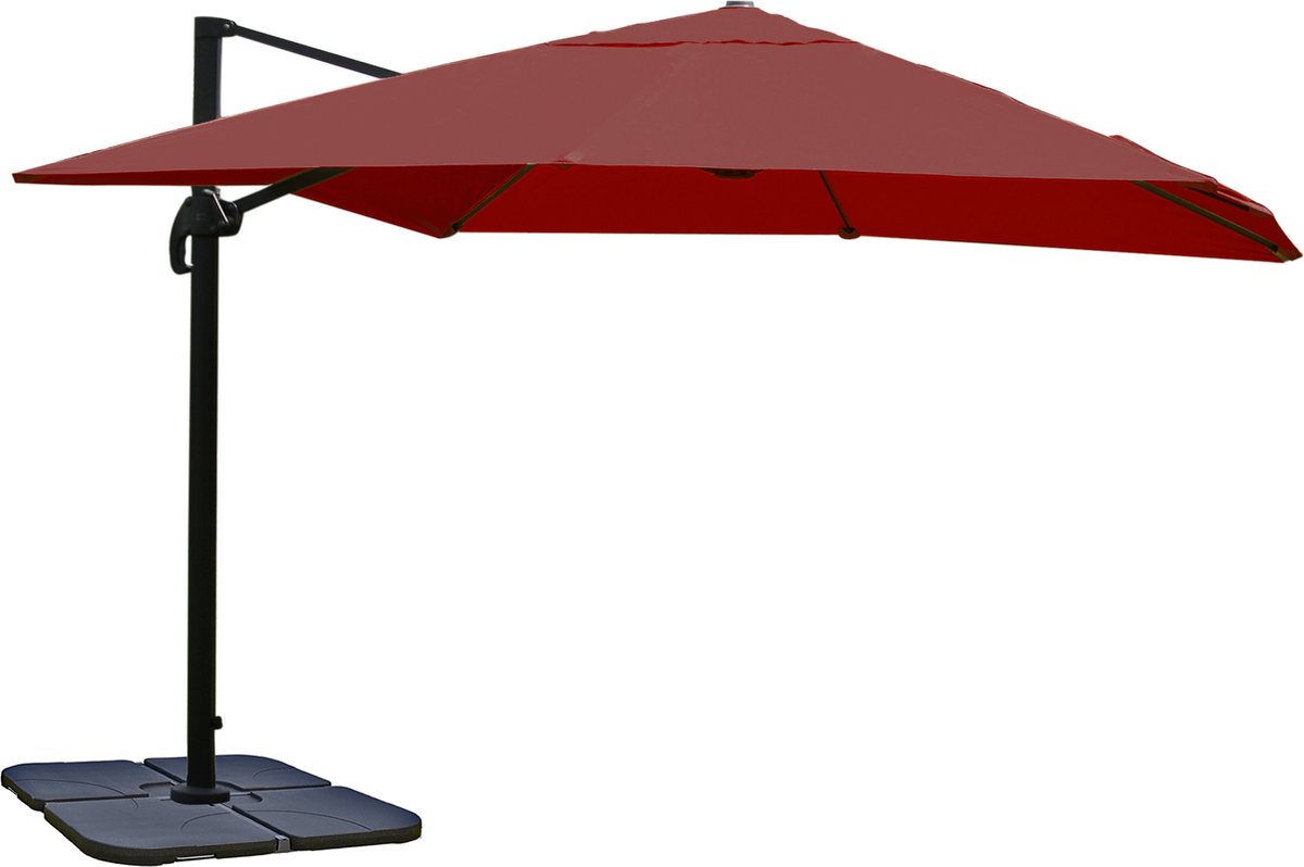 Zweefparasol MCW-A96, horecaparasol, 3x3m (Ø4,24m) polyester/aluminium 23kg ~ bordeaux met voet