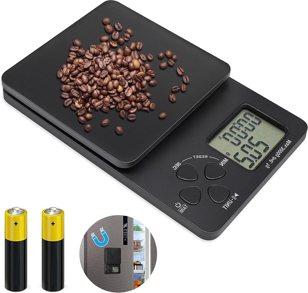 Digitale Keukenweegschaal Koffieweegschaal met timer Precieze 01g 3kg schaalverdeling Multifunctionele espressoweegschaal Voedselweegschaal met tarra-functie