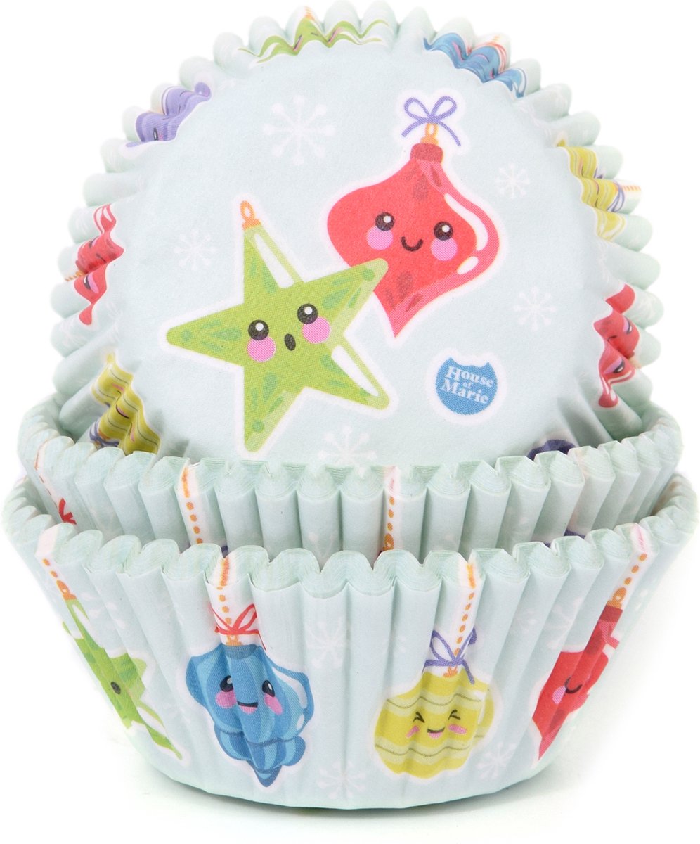 House of Marie Cupcake Vormpjes - Kerstballen - pk/50 - Baking Cups voor Muffins en Cupcakes