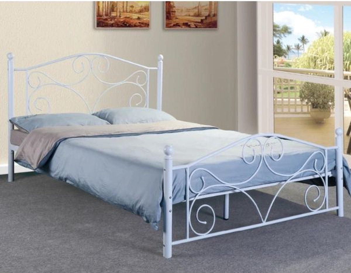 Tweepersoonsbed Zara | 160 x 200 cm | Wit - Poldimar - Tweepersoons bedkader - Wit - Metaal Tweepersoons Normaal bed