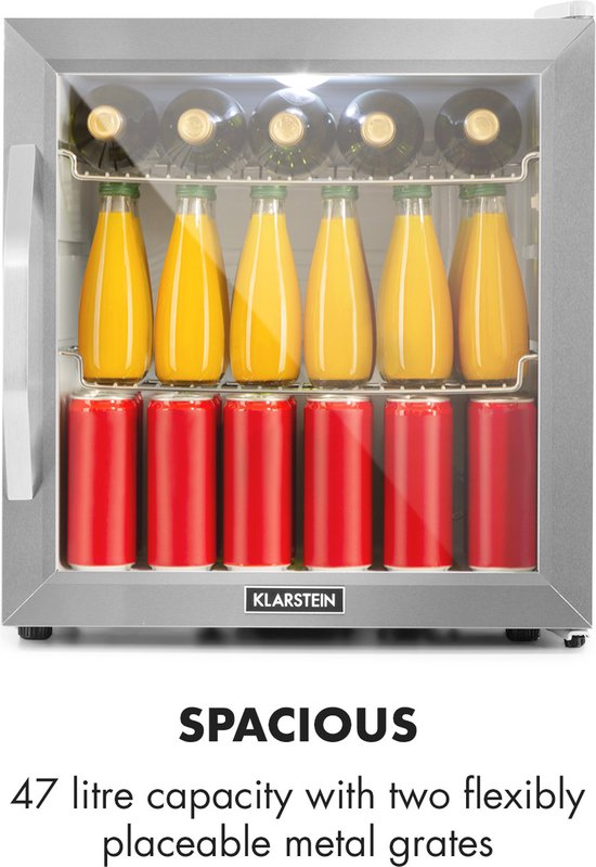Klarstein Mini Koelkast met Glazen Deur, Mini Koelkast voor Kamer, Kleine Drankkoelkast met Verstelbare Planken, Kleine Koelkast 47 Liter, Indoor/Outdoor Koelkast Stil - Drankenkoelkast - LED-Binnenverlichting Compact - RVS van Klarstein — afbeelding 4