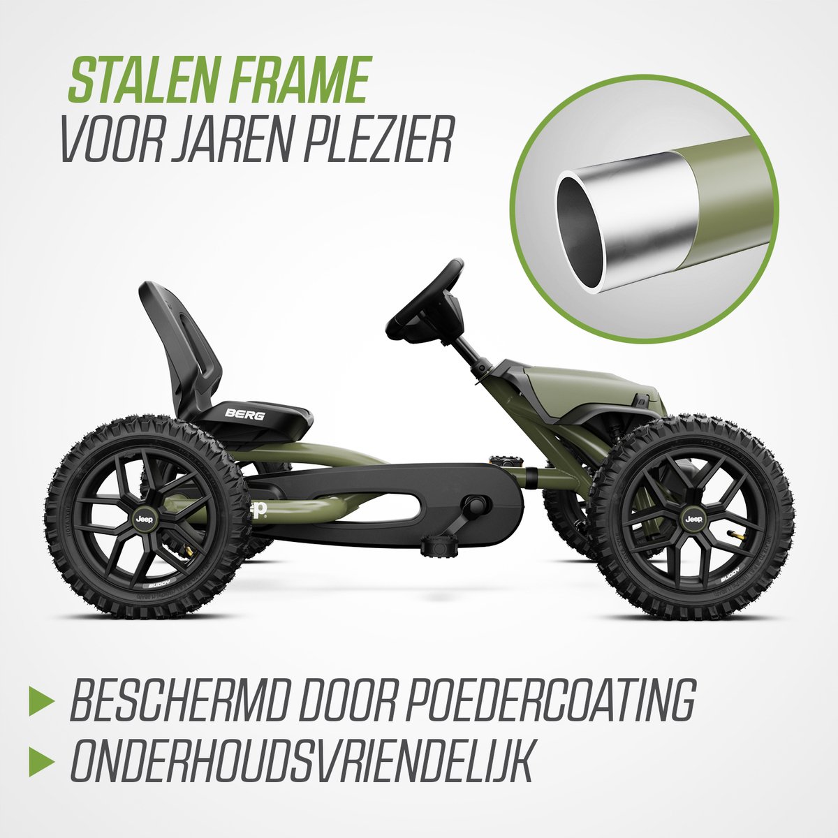 BERG Buddy Jeep® Wrangler Skelter - 3+ Jaar - Verstelbare Stoel - Vrijloopautomaat - Officieel licentiemodel - Groen — afbeelding 10