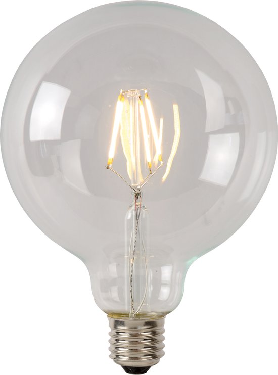 Ampoule G95 Class B transparente à filament, avec filaments LED visibles et culot E27.