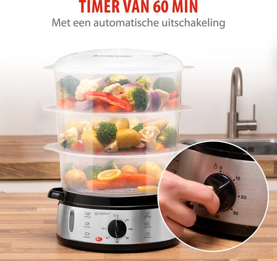 Petra PT5885VDE Elektrische stomer – 3-delige compacte groentenstomer en eierkoker, timer van 60 minuten, capaciteit van 3 l, verwijderbare stoommanden, voor vis, dumplings, BPA-vrij, 500 W Petra PT5885VDE Elektrische stomer – 3-delige compacte groentenstomer en eierkoker, timer van 60 minuten, capaciteit van 3 l, verwijderbare stoommanden, voor vis, dumplings, BPA-vrij, 500 W