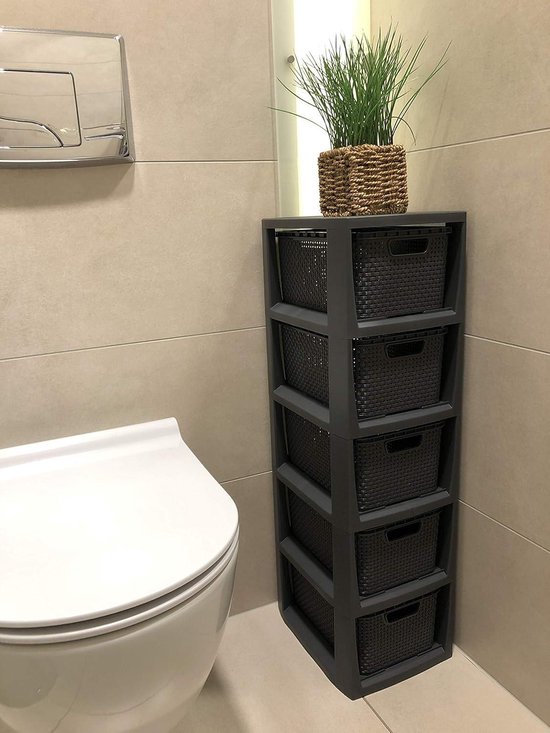 BranQ Home Essential rek in rotan design, BPA-vrije kunststof (polypropeen), wit, 29,5 x 24 x 64,2 cm, 4 manden