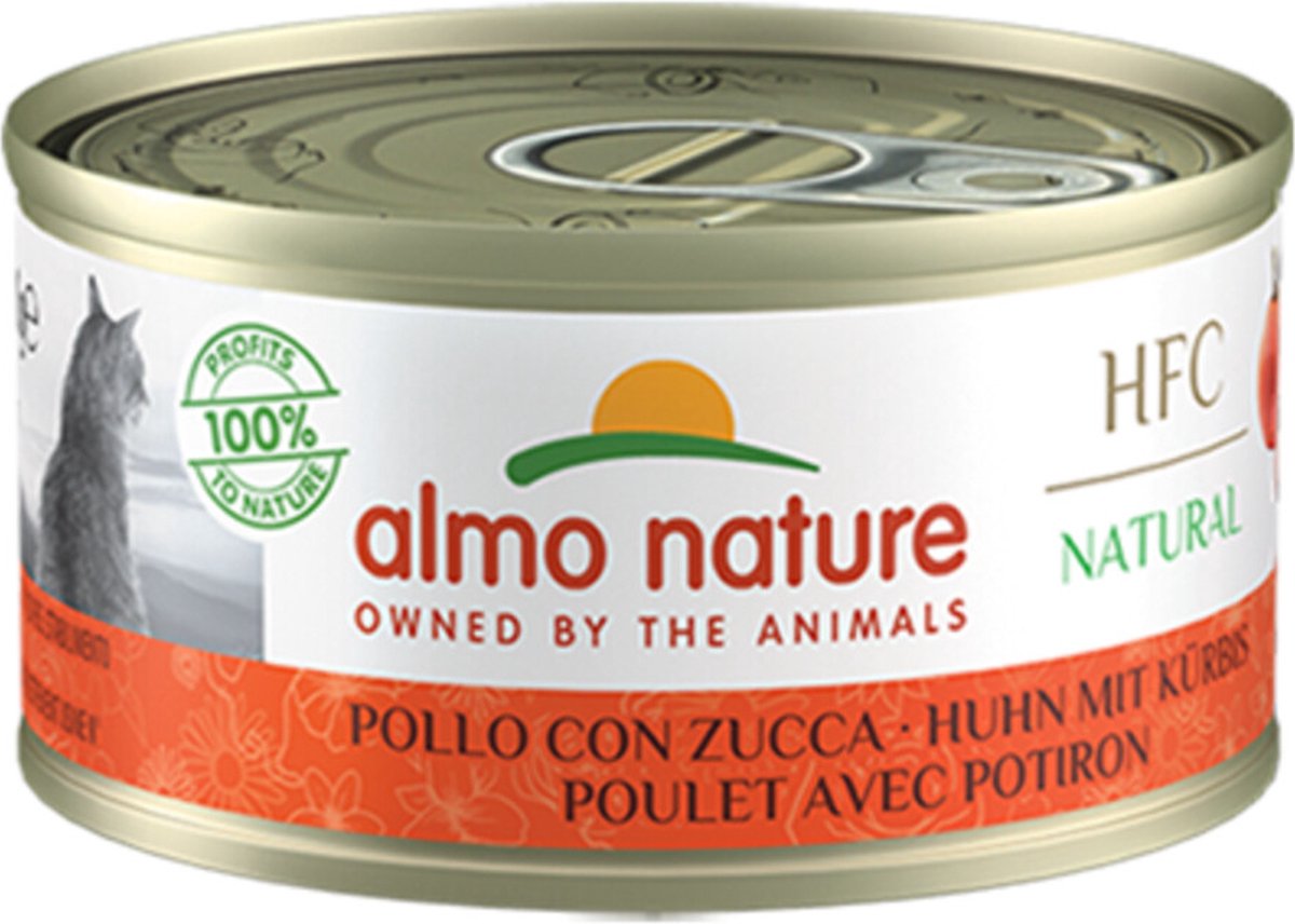 48x Almo Nature HFC Natural Kattenvoer Nat Blikje Kip & Pompoen 70 gr