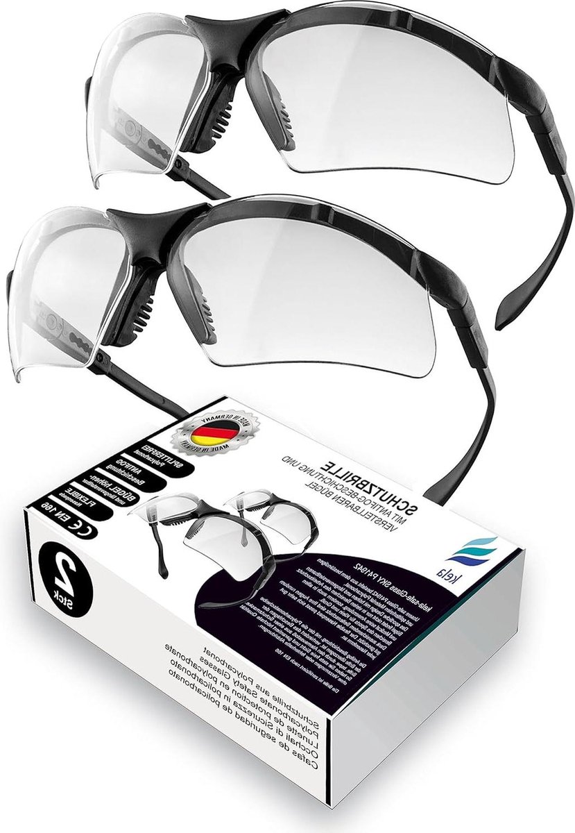 Veiligheidsbril SKY anti-condens-coating splintervrij licht en transparant - Made in Germany - 2 stuks Veiligheidsbril