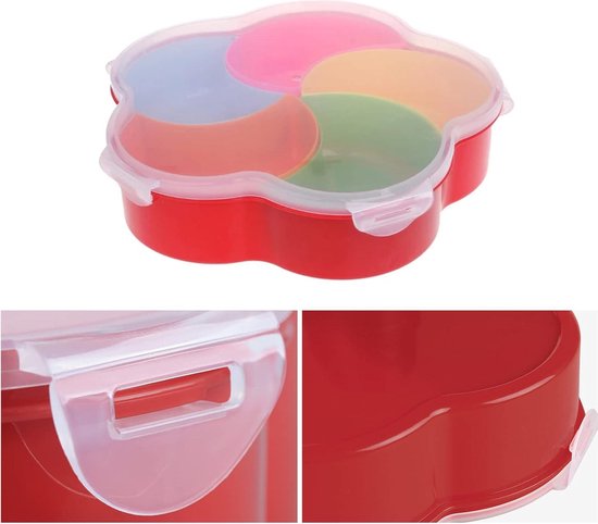 BYNYXI Snackbord met Vakken en Deksel, Kunststof Snackbox Hoekige Snack Opslagbox 5 Schalen Snoepbord Snoep Snack Dienblad Snackschaal Serveerschaal Snacktablet voor Noten