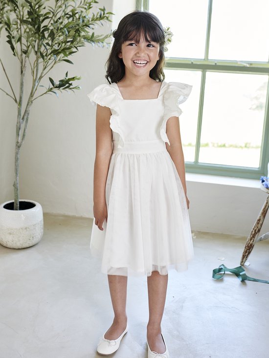 Vertbaudet Robe de cérémonie à volants fille en satin de coton et tulle