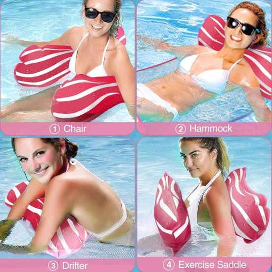 Opblaasbare Hangmat - 2 Stuks - Waterhangmat - 4-in-1 Loungestoel - Zwembad Lounge - Luchtmatras - Drijvend Water Bed - Mat - Zwembad Strand Drijvend waterhangmat van TOYMIS — afbeelding 5