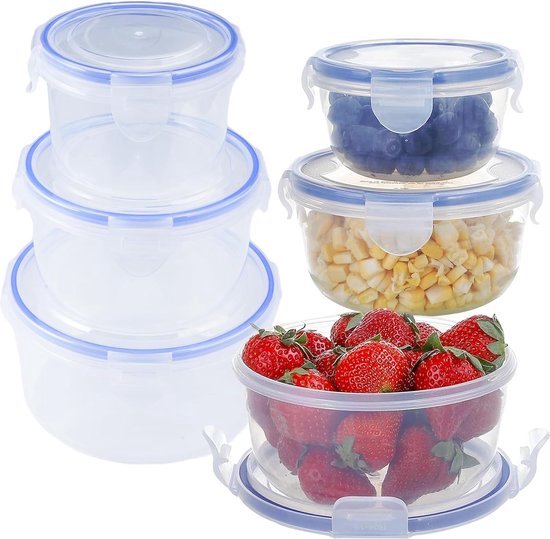 Lot De 4 Boîtes Rondes Tupperware Avec Couvercles – Transparentes & Bleues – État Très Bon