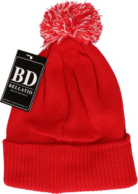 Bellatio Decorations Kut Bonnet de Noel avec pompon - unisexe - taille unique - Rouge - bonnet d'hiver