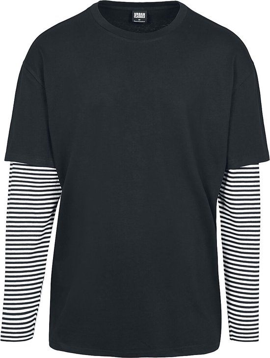 Chemise à manches longues Urban Classics -M- Oversized Double Layer Striped Zwart