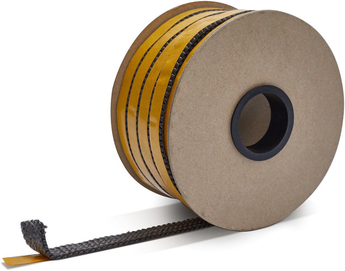 550 °C | 20 mm x 4 mm x 25 m Afdichting | Kachelkoord plat hittebestendig zelfklevend zwart