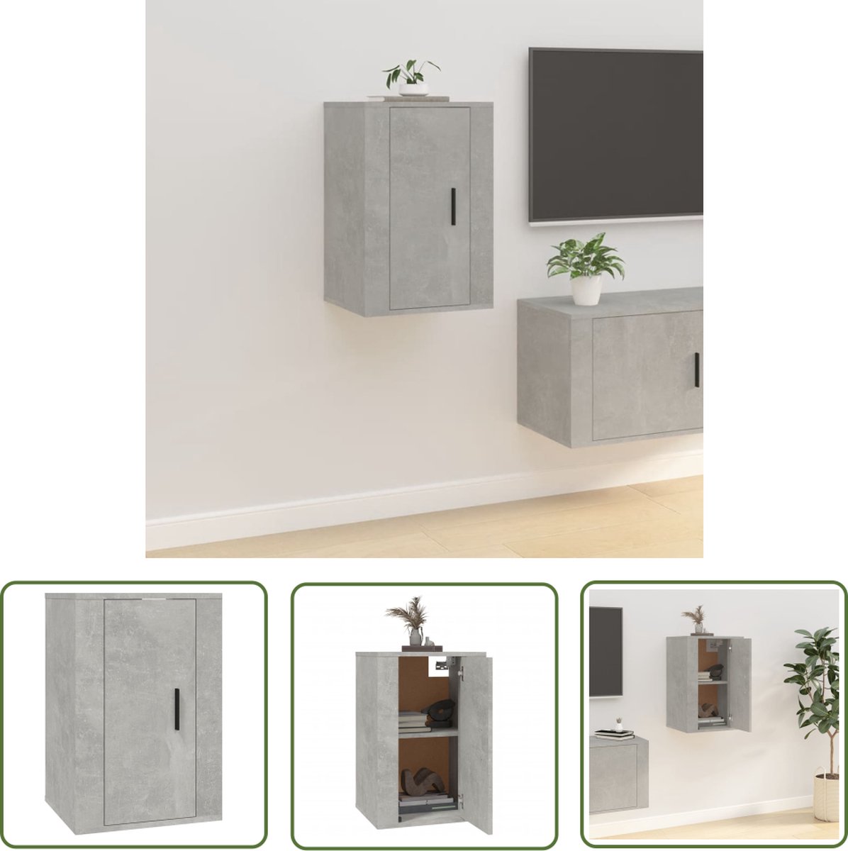 vidaXL Wandtv - Televisieserie - Tv-wandmeubel 40x34,5x60 cm betongrijs - Tv Meubilair - Tv Stand - Beton Grijs