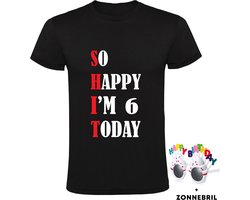 So Happy I'm 6 Today - Kinder T-shirt met leuke zonnebril - shit - feest - verjaardag - cadeau - verjaardagscadeau - 6 jaar