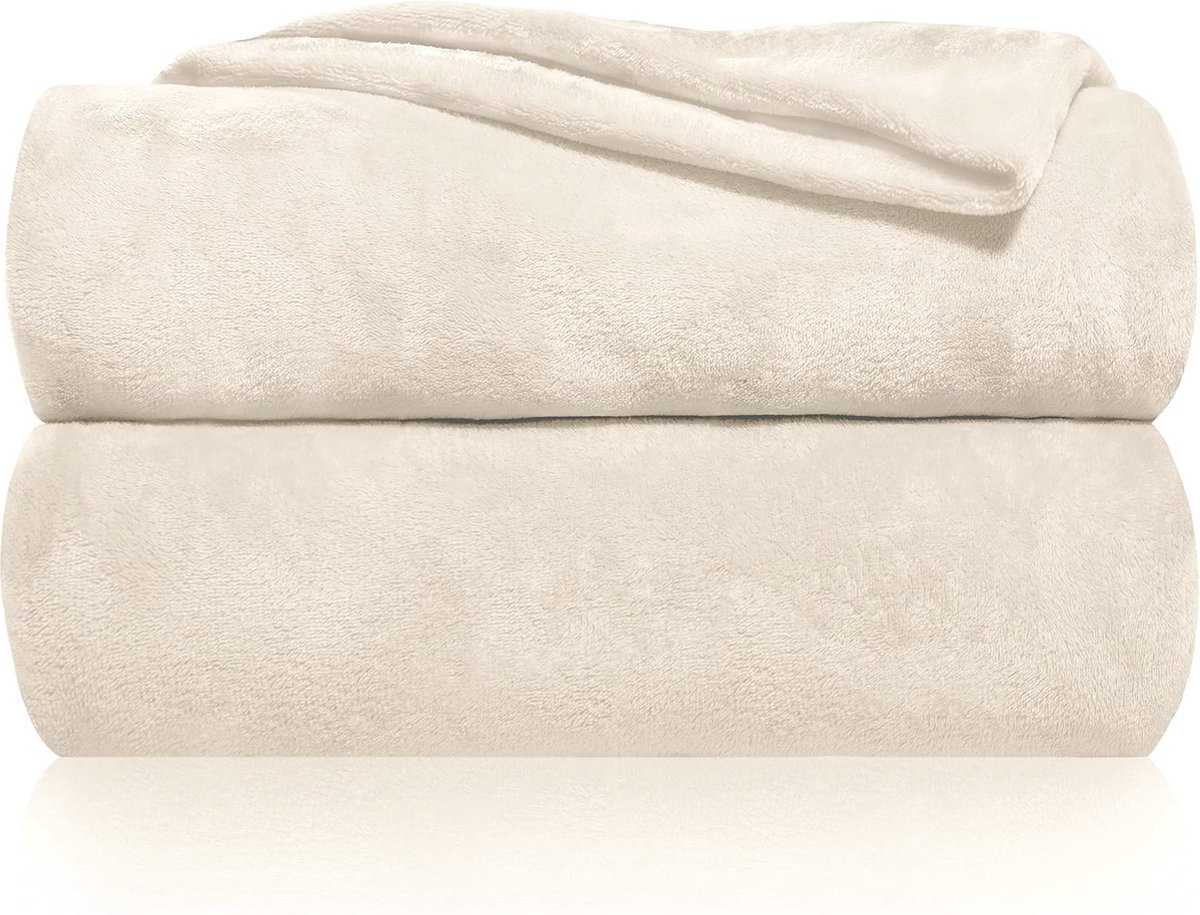 Fluffy en Zachte Fleece Deken - Perfect als Woondeken, Sprei of Sofa Deken (Crème, 200x150 cm)