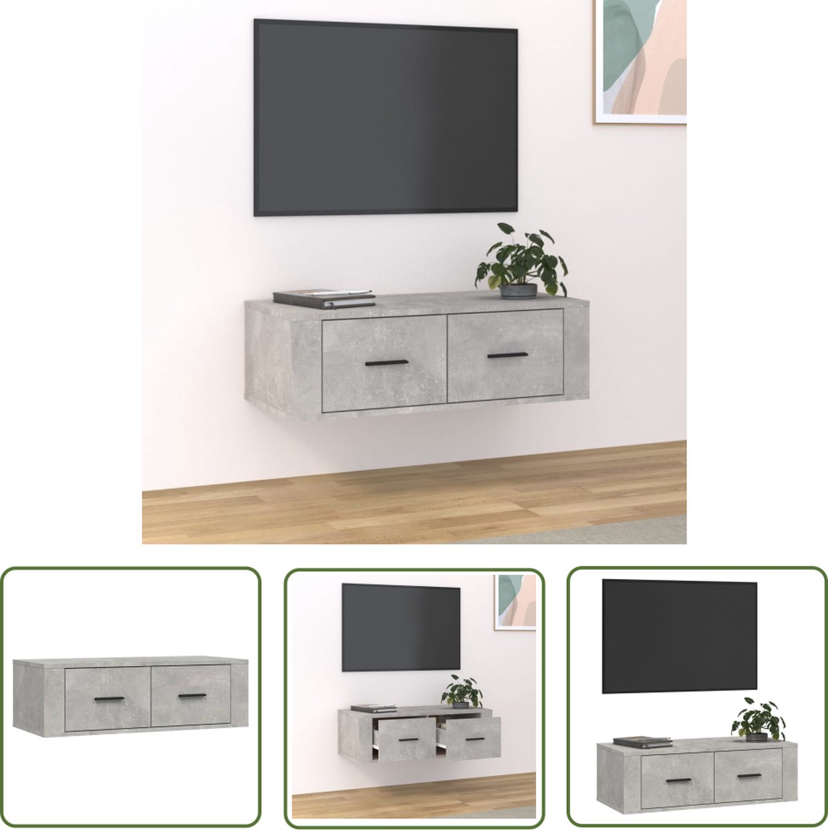vidaXL Hangend Tv-meubel - Tv-meubel - Tv-hangmeubel 80x36x25 cm bewerkt hout betongrijs - Beton Grijs - Houten Tv-stand - Tv Kast