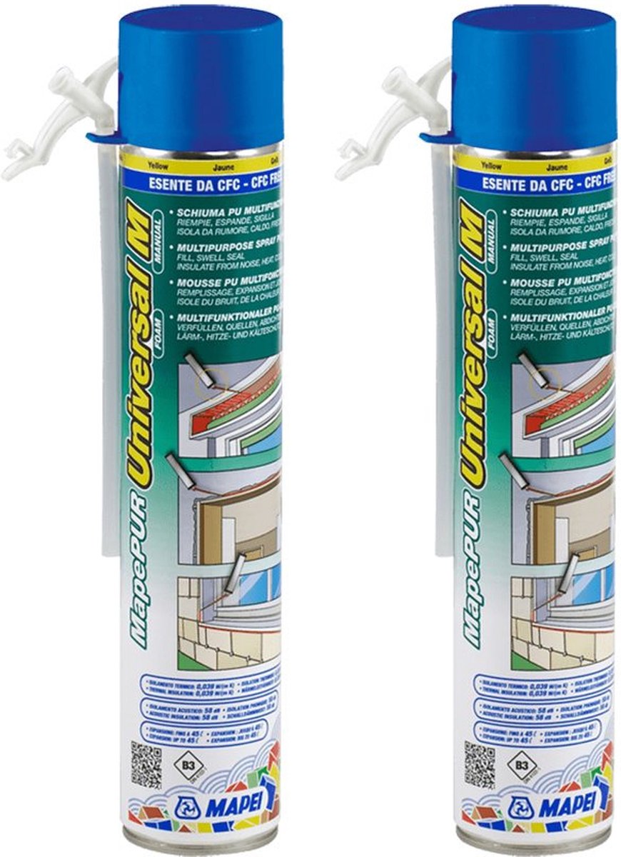 MAPEI Mapepur PUR-Schuim Multipack - Expanderend & Isolerend - Multifunctioneel - 750 ml - 2 Stuks