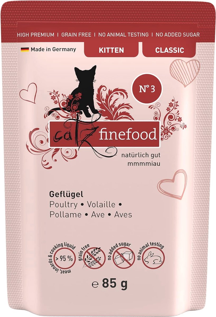 Premium kittenvoer voor jonge katten - graanvrij en met hoog vleesgehalte, 16 x 85 g