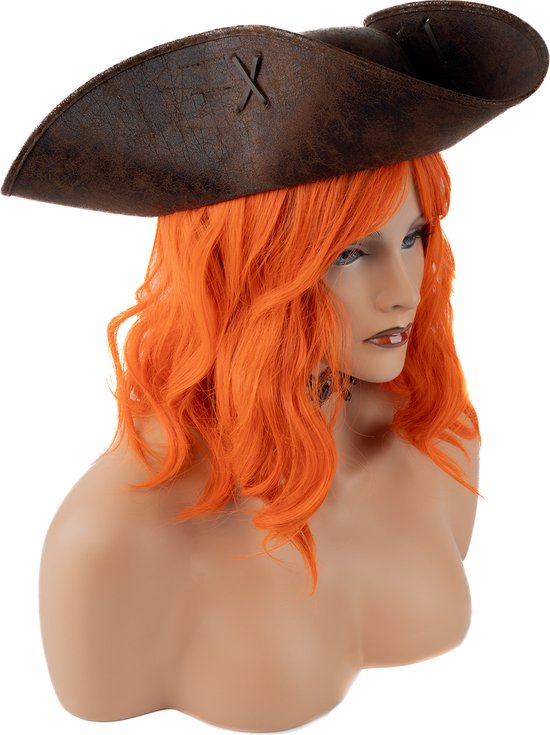 KIMU Piratenhoed Bruin Driesteek Jack Sparrow - Bruine Piraat Hoed Jack Sparrow Pirates Piraten Of The Caribbean - Carribean Carnaval