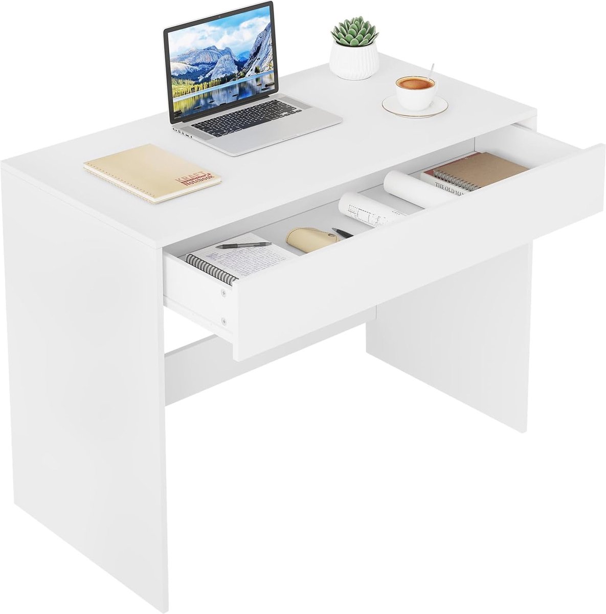 Klein bureau met lade 100 x 50 cm - Multifunctionele computertafel in wit
