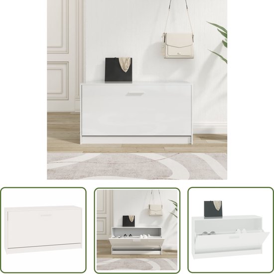 The Living Store Banc à chaussures - Bois d'ingénierie de haute qualité - 80 x 24 x 45 cm - Wit brillant