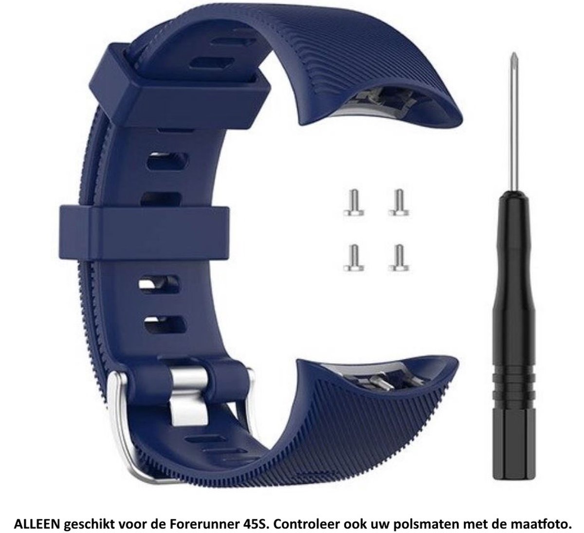 Donker Blauw siliconen horlogebandje geschikt voor de Garmin Forerunner 45S - Maat: zie maatfoto - horlogeband - polsband - strap - siliconen - dark blue rubber smartwatch strap