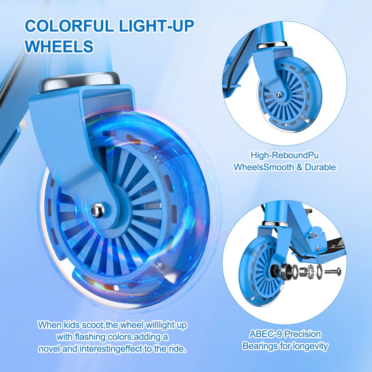 OFMOTRA Kinderstep - Scooter - met LED wielen - Opvouwbaar - Drie instelbare hoogte - met voetrem en handrem - Draagkracht tot 100 kg - Blauw — afbeelding 3