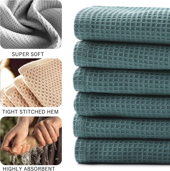 Absorberende Keukenhanddoeken 100% Katoen - Set van 6 - 35 x 35 cm - Donkergroen - Duurzaam en Machinewasbaar van Absorber — afbeelding 5