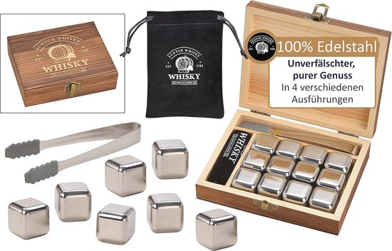 Premium Whisky Stones Gift Set met 9 stuks stenen en tas. Whisky, Bourbon, Cognac, Scotch, Gin. marmer herbruikbare ijsblokjes. verjaardagscadeau voor whiskyliefhebbers