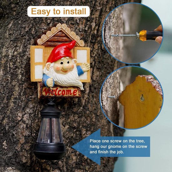 Ovewios Tuin Gnome Standbeelden - Hars Gnome Beeldje Zittend op Solar Crackle Glass Globe Lights, Grappige Tuin Gnome Ornament voor Patio Yard Gazon Veranda Outdoor Decor
