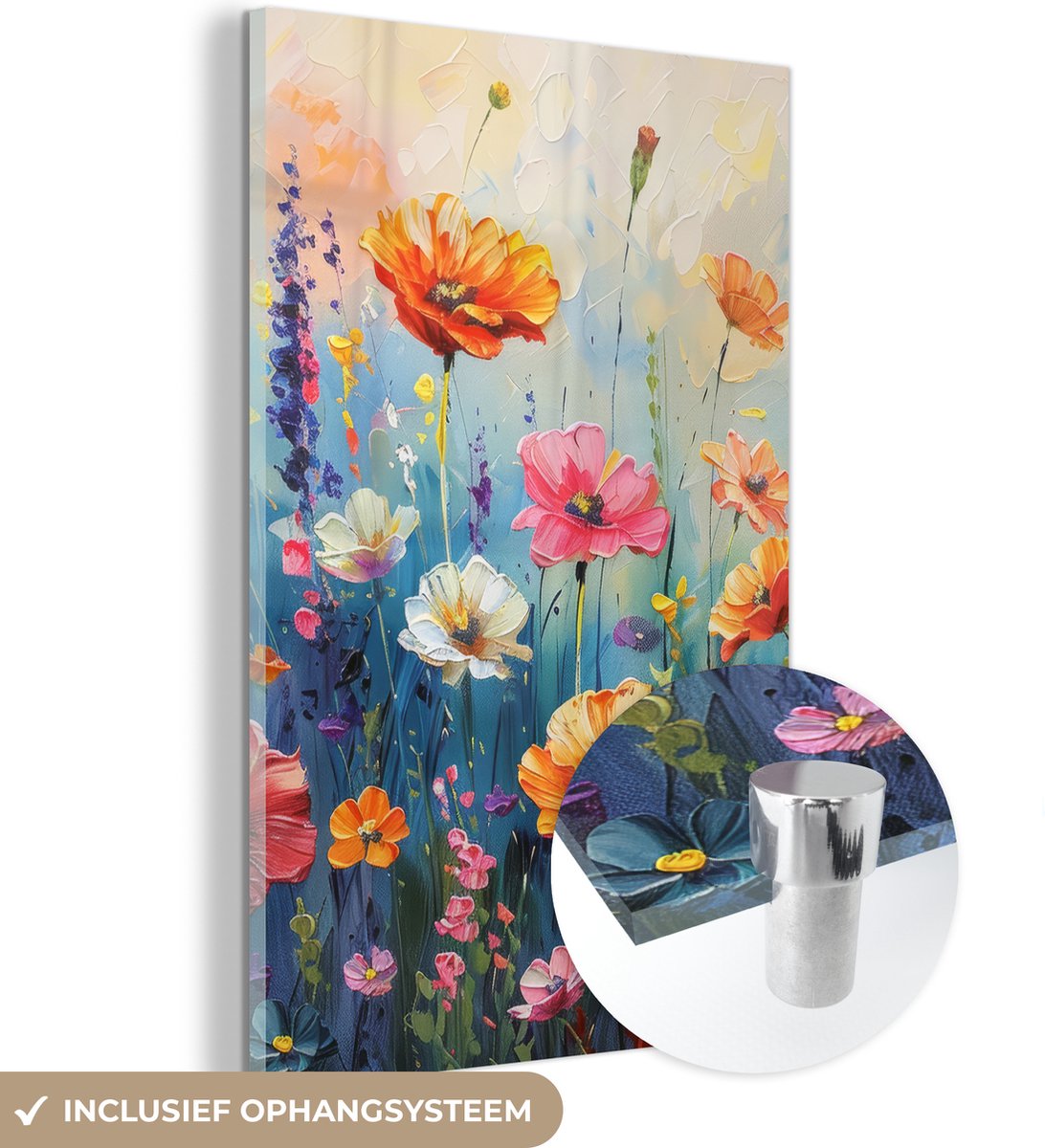 MuchoWow® Glasschilderij 120x180 cm - Schilderij acrylglas - Bloemen - Natuur - Waterverf - Kunst - Foto op glas - Muurdecoratie woonkamer - Wanddecoratie slaapkamer - Schilderijen