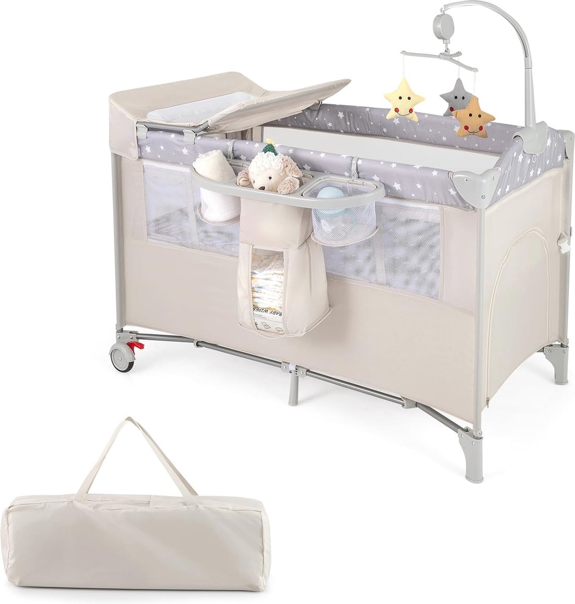 Image of 4-in-1 Inklapbaar Reisbed voor Baby's - Multifunctioneel Bijzetbed, Luiertafel en Box met Speelboog